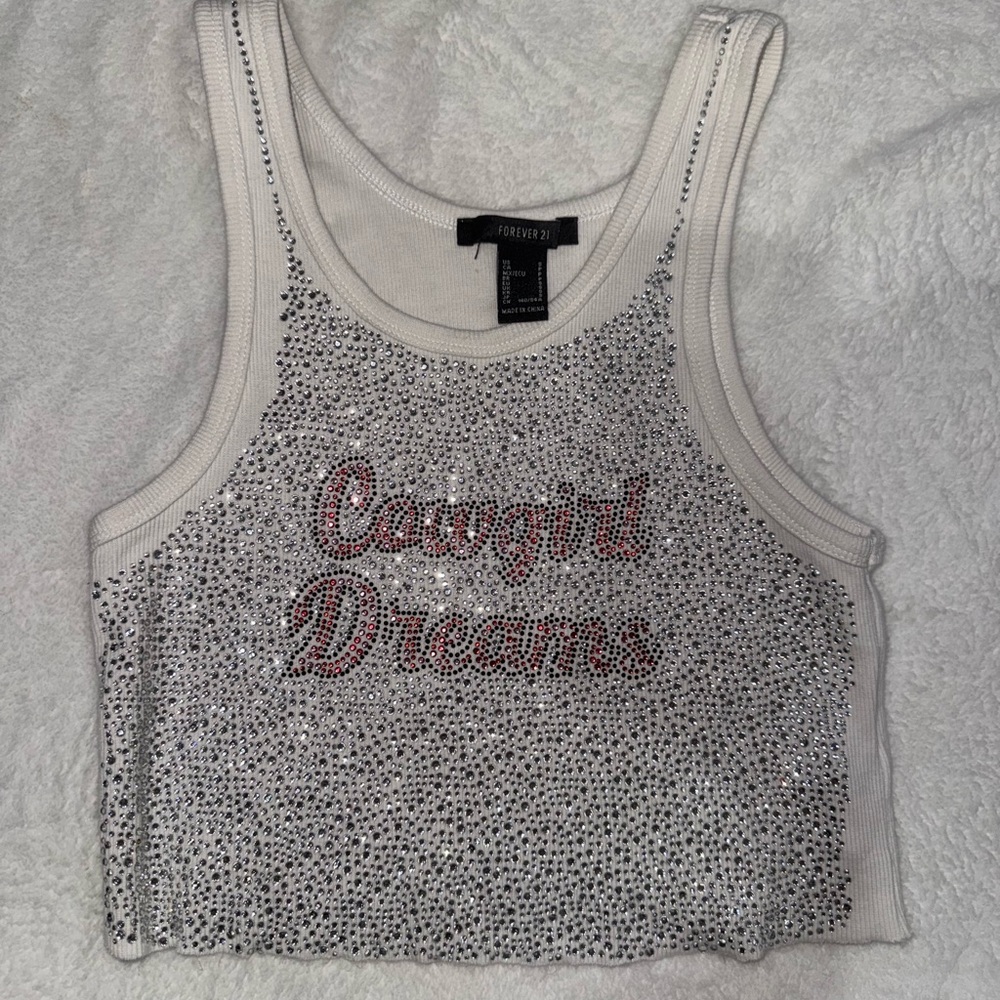 Forever 21 White bedazzled Crop Top